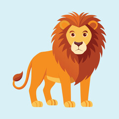Cartoon Lion Standing Proudly with a Majestic Mane on light blue backdrop