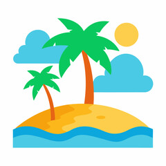 Tropical island getaway vector with palm trees sun and blue sky