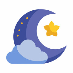 Moon star cloud night illustration peaceful dreamy sky flat design style