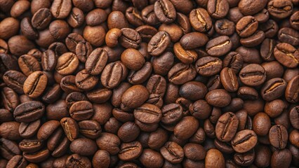 Fototapeta premium Close up texture of roasted brown coffee beans background
