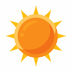 Cartoon sun vector illustration with yellow rays and orange colors on white