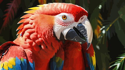 Obraz premium Scarlet Macaw Portrait-Close-Up of a Vibrant Tropical Bird-Exotic Wildlife Photography-Colorful Parrot with Red, Yellow, and Blue Feathers-Captivating Bird Photography-Macaw