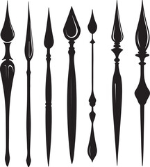 Elegant Black Silhouette Spearheads Set, Vector Art, Decorative Design