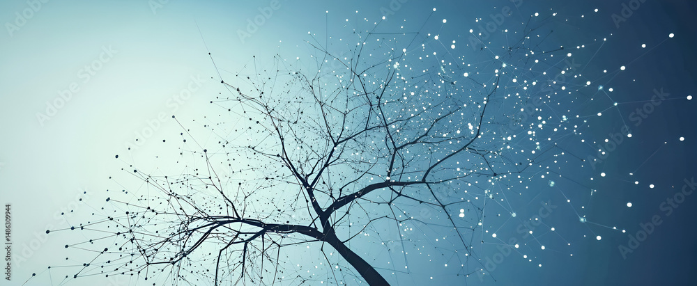 Aufkleber abstract neural network or data connectivity visualization featuring tree branches on a gradient blu