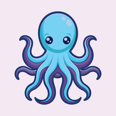 Adorable Cartoon Octopus with Big Eyes and Colorful Tentacles Illustration