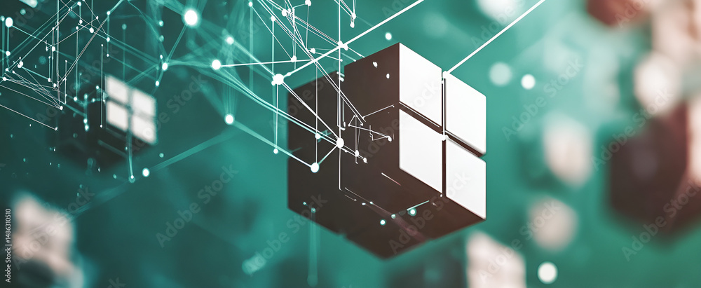 Aufkleber abstract 3d cube connected by lines representing data flow and networking concepts in modern digital