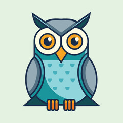 Stylized owl with geometric shapes, bright eyes, and a light background