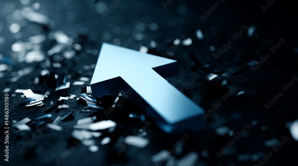 Poster A glowing blue arrow points upward against a dark backdrop, surrounded by abstract geometric patterns, symbolizing growth and progress in a dynamic design
