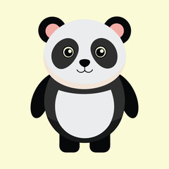 Cute Panda Bear Cartoon Illustration on Pale Yellow Background, Adorable Design