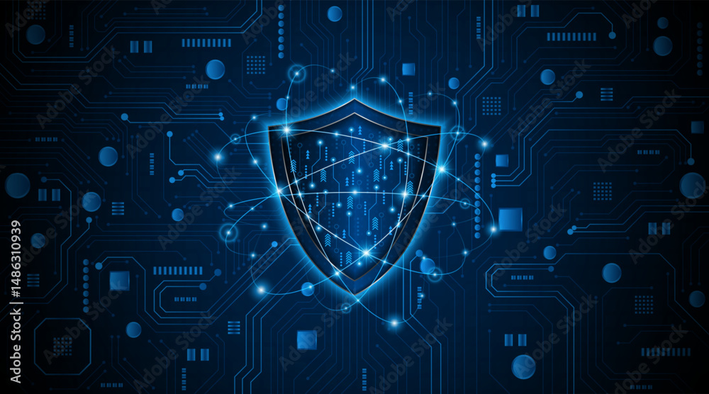 Aufkleber Abstract technology circuit board background with shield symbols concept of data protection and cyber privacy. modern security technology innovation concept background	