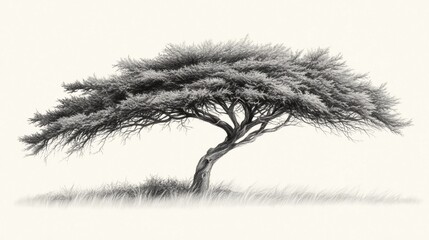 Fototapeta premium Detailed pencil sketch of a sprawling acacia tree