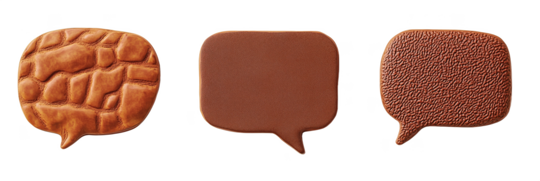 Textured speech bubble cookies in three unique designs and colors, isolated on transparent background, png - Powered by Adobe