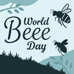 World Bee Day text lettering, Hand drawn vector art, typography silhouette vector art illustration