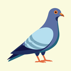 Stylized Illustration of a Pigeon Standing Profile View on a Pale Yellow Background