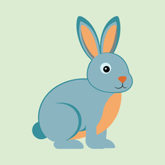 Stylized blue rabbit with orange and teal accents on a light green background