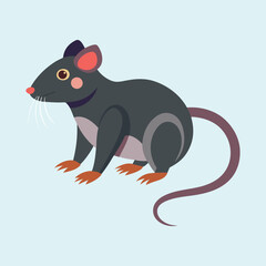 Cartoon Illustration of a Stylized Gray and Brown Mouse with Blue Background
