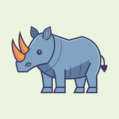 Stylized Blue Rhinoceros Standing on a Light Green Background Illustration Graphic