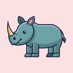Cartoon Rhinoceros Illustration with Simple Design and Soft Pink Background