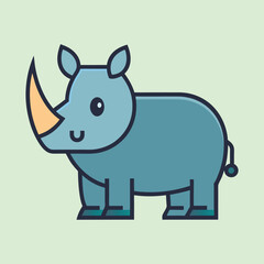 Stylized Cartoon Rhinoceros with Thick Outlines on a Light Green Background