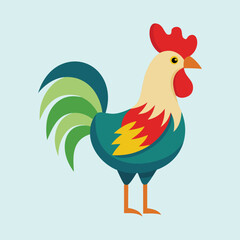 Colorful Cartoon Rooster Standing Proudly on a Light Blue Background