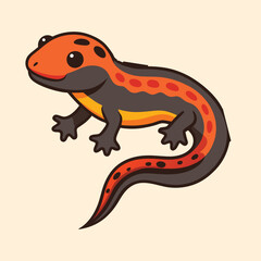 Cartoon Illustration of a Cute Rough Skinned Newt with Orange Spots