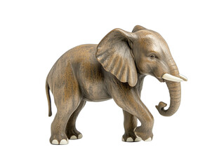 Realistic wooden elephant figurine with detailed craftsmanship and natural finish, isolated on transparent background, png