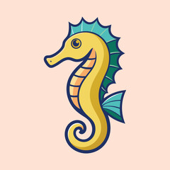 Obraz premium Stylized Seahorse with Spiked Fins in Yellow, Blue and Green Colors