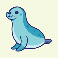 Adorable Blue Cartoon Seal Smiling with Big Eyes on Light Background