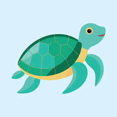 Cartoon Sea Turtle Swimming Happily in the Ocean with Geometric Shell