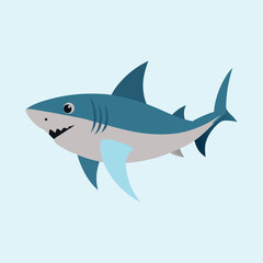 Cartoon Great White Shark Swimming in the Ocean with a Calm Demeanor