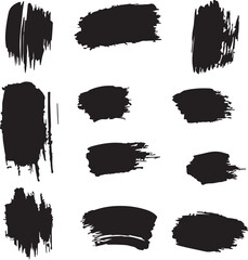 Black Brush Strokes: Grunge Paint Swatches and Splatters Design