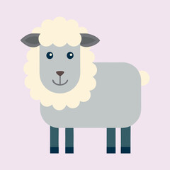 Cartoon Sheep with Fluffy Wool on a Light Purple Background Illustration