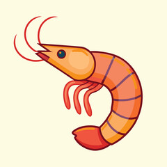A charming cartoon shrimp illustration against a pale yellow background image