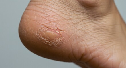 Fototapeta premium Close-up of dry cracked heel with callus on foot, showcasing skin condition
