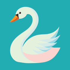 Stylized Flat Illustration of a Graceful Swan Against a Teal Background