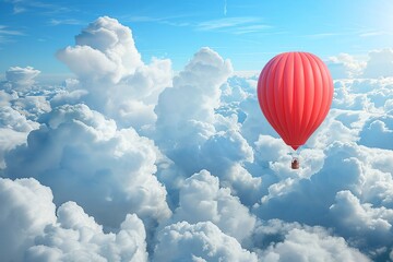 Fototapeta premium Red Balloon Ascending Through Blue and White Clouds Varient 5