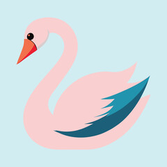 Minimalist depiction of a graceful pink swan on a light blue background