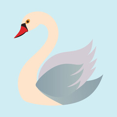 Stylized vector illustration of a swan with a light blue background