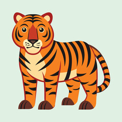 Cartoon Tiger with Black Stripes Standing Proudly on Light Green Background