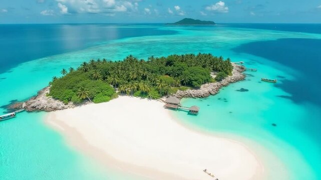 Aerial of tropical paradise island with white beach and turquoise water Thailand