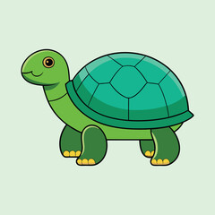 Cartoon Green Turtle walking on a Light Green Background Isolated Animal