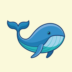 Friendly Blue Whale with Simple Line Art Design on Pale Yellow Background
