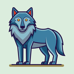 Stylized Blue Wolf Illustration with Bold Outlines and Simple Shading Design