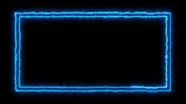 Glowing frame rectangle animation icon. Retro rectangle rotate animated on black background. Light glowing frame neon blue abstract background. 4k video resolution.