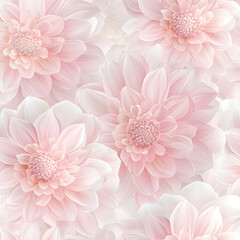 ethereal seamless pattern of light pink dahlias on a transparent PNG-ready background