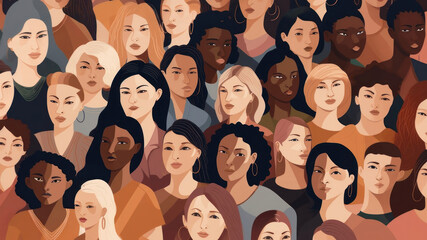Illustration of women of different races in university.
