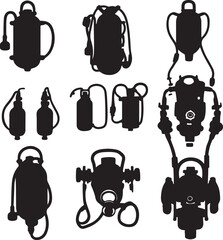 Firefighting Equipment Silhouettes: SCBA, Sprayers, and Gear