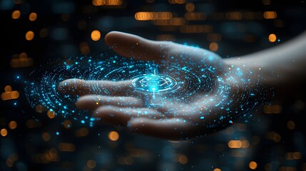 Futuristic AI powered lending service scanning a business plan for automatic loan approval