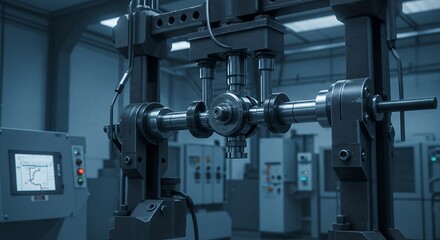 Fototapeta premium Automated factory equipment, showcasing precision engineering and industrial innovation