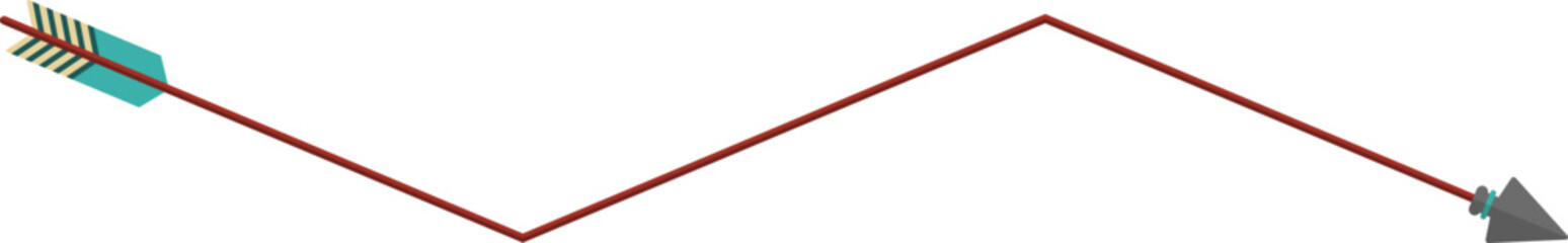 Zigzag graphic path, shaped like a tribal arrow with tip and feather traveling along paths of different geometric shapes, with straight line